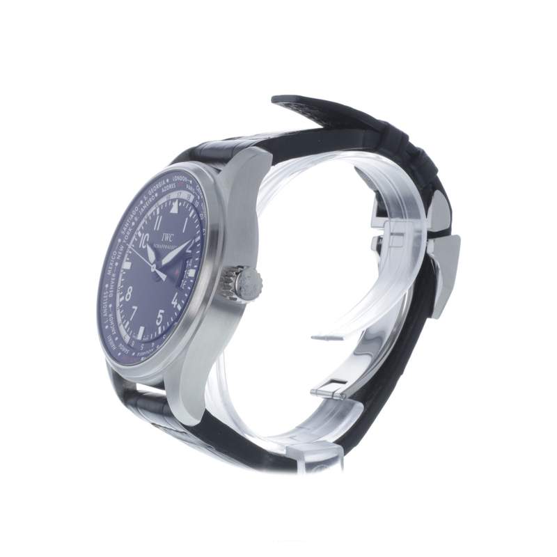Montre d'occasion IWC Pilot Worldtimer homme automatique bracelet cuir d'origine - vue D2
