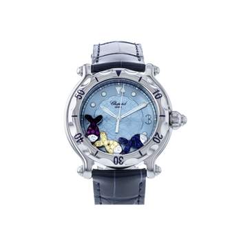 Montre d'occasion CHOPARD Happy Sport Fish femme quartz bracelet cuir d'origine