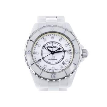Montre d'occasion CHANEL J12 Blanche Diamants femme automatique bracelet céramique