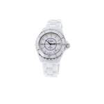 Montre d'occasion CHANEL J12 Blanche Diamants femme automatique bracelet céramique - vue 4