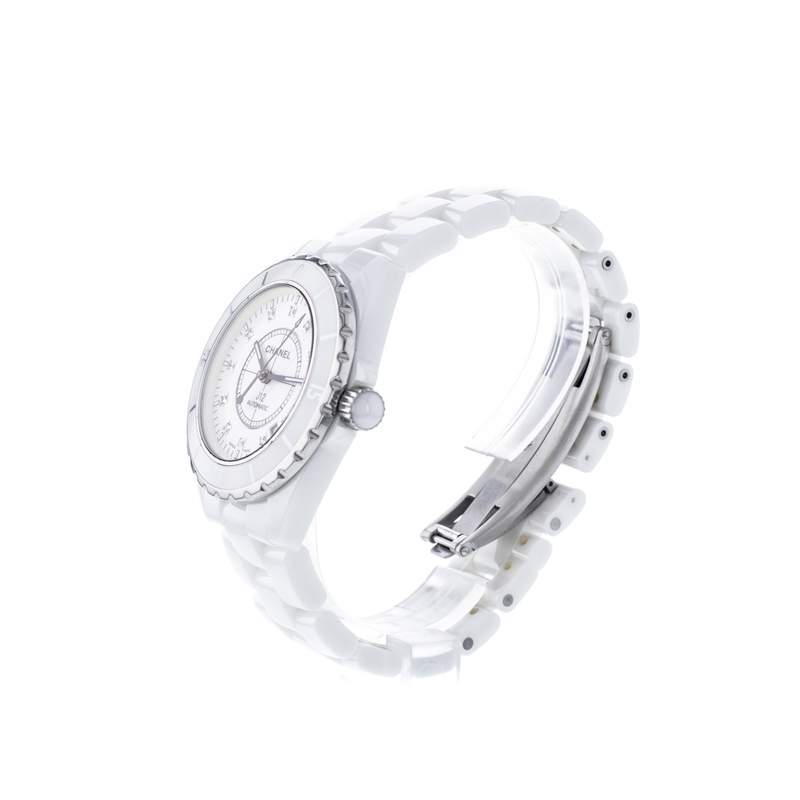 Montre d'occasion CHANEL J12 Blanche Diamants femme automatique bracelet céramique - vue D2