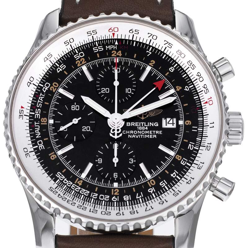 Montre d'occasion BREITLING Navitimer World homme automatique bracelet cuir d'origine - vue D1