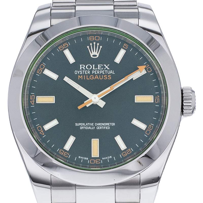Montre d'occasion ROLEX Milgauss GV homme mouvement automatique certifié (cosc) bracelet acier - vue D1