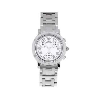 Montre d'occasion HERMES Clipper Chronographe Lady femme quartz bracelet acier