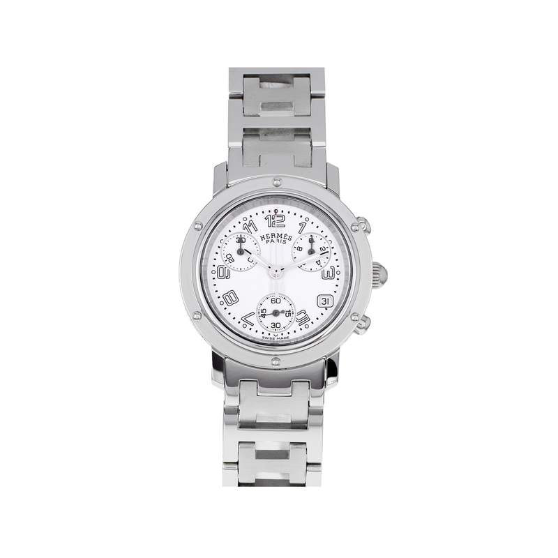 Montre d'occasion HERMES Clipper Chronographe Lady femme quartz bracelet acier - vue 1