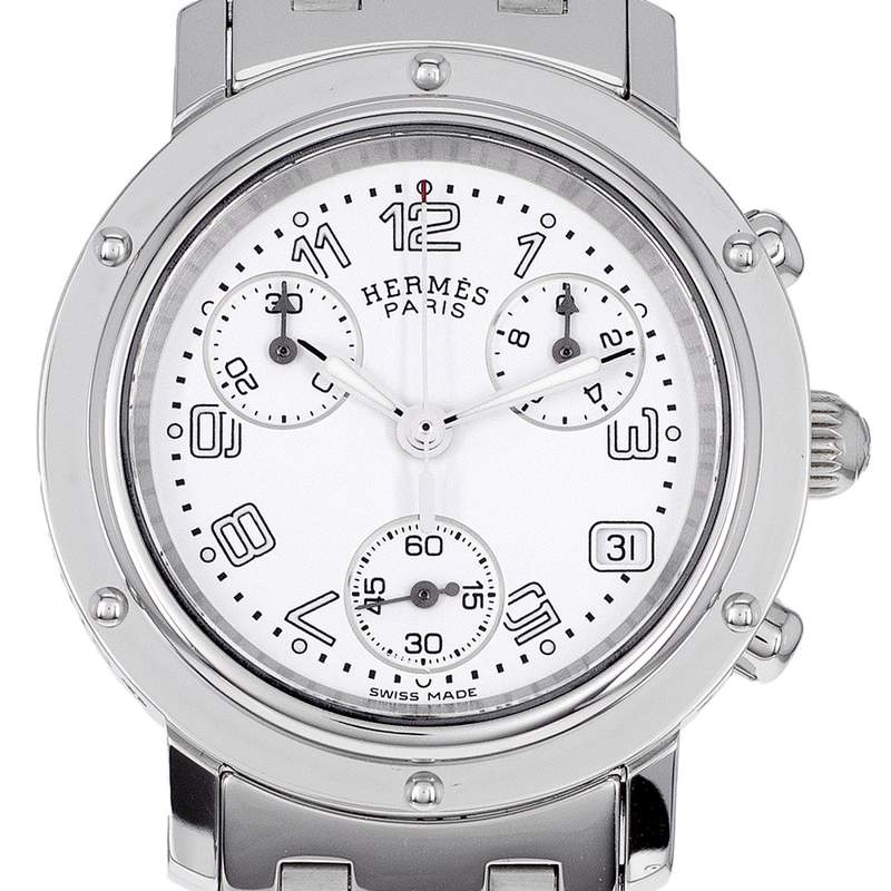 Montre d'occasion HERMES Clipper Chronographe Lady femme quartz bracelet acier - vue D1