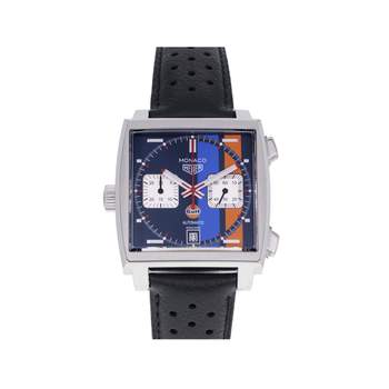 Montre d'occasion TAG HEUER Monaco Steve McQueen Gulf Limited Edition homme automatique bracelet cuir d'origine