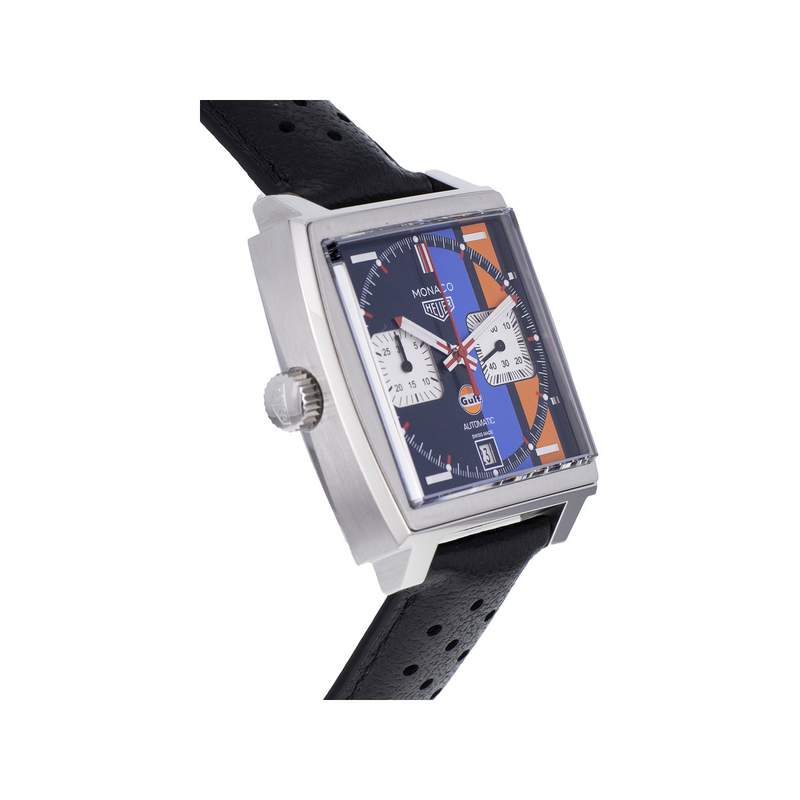 Montre d'occasion TAG HEUER Monaco Steve McQueen Gulf Limited Edition homme automatique bracelet cuir d'origine - vue 2