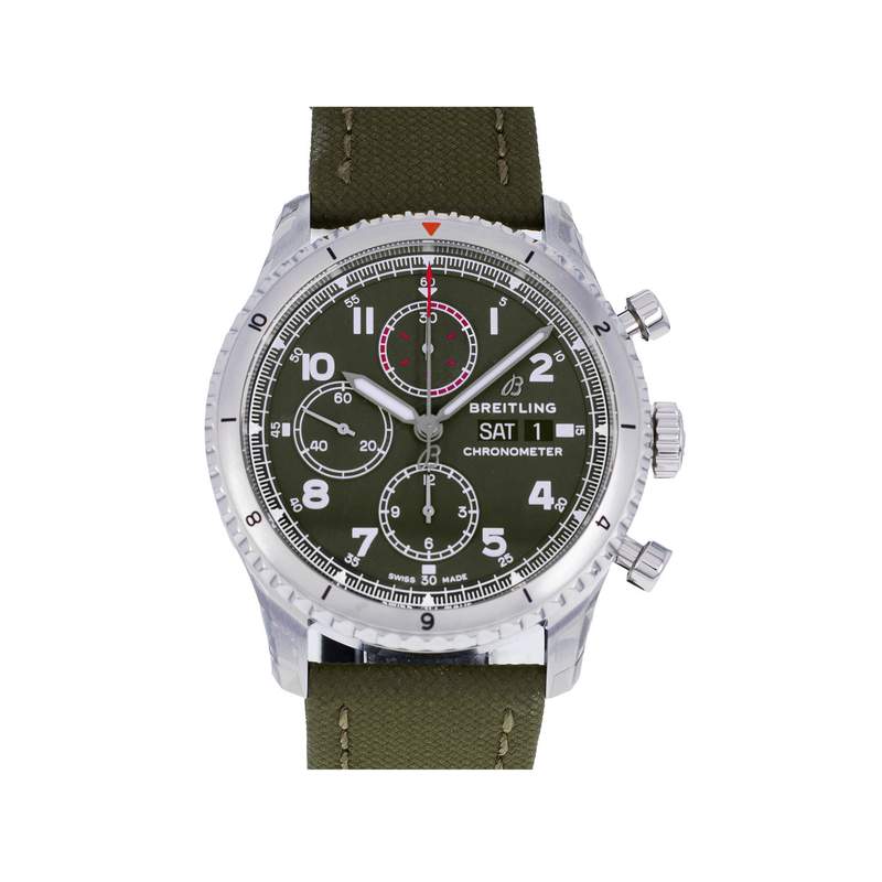 Montre d'occasion BREITLING Aviator 8 Chronograph 43 Curtiss Warhawk homme mouvement automatique certifié (cosc) bracelet cuir d'origine - vue 1