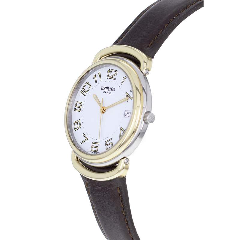 Montre d'occasion HERMES Pullman Kingsize mixte quartz bracelet cuir cresus - vue D2
