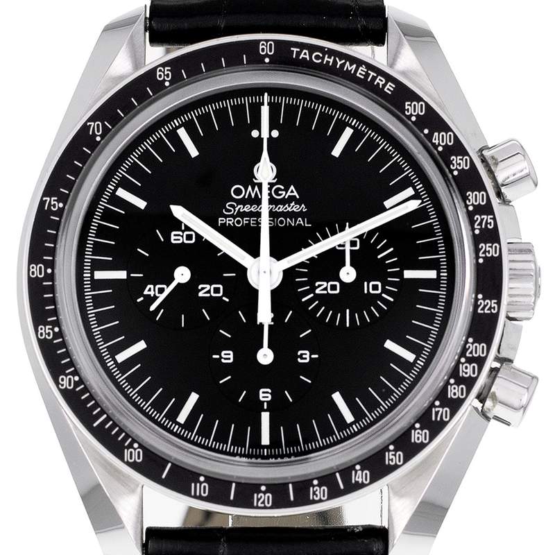 Montre d'occasion OMEGA Speedmaster Moonwatch homme mécanique bracelet cuir d'origine - vue D1