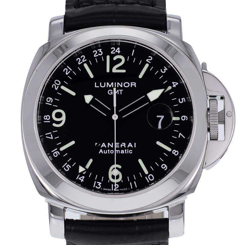 Montre d'occasion PANERAI Luminor Gmt homme mouvement automatique certifié (cosc) bracelet cuir cresus - vue D1