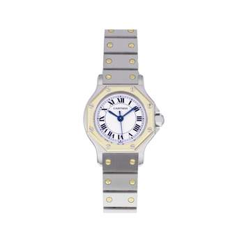 Montre d'occasion CARTIER Santos Octogonale femme automatique bracelet or jaune 750/000 et acier