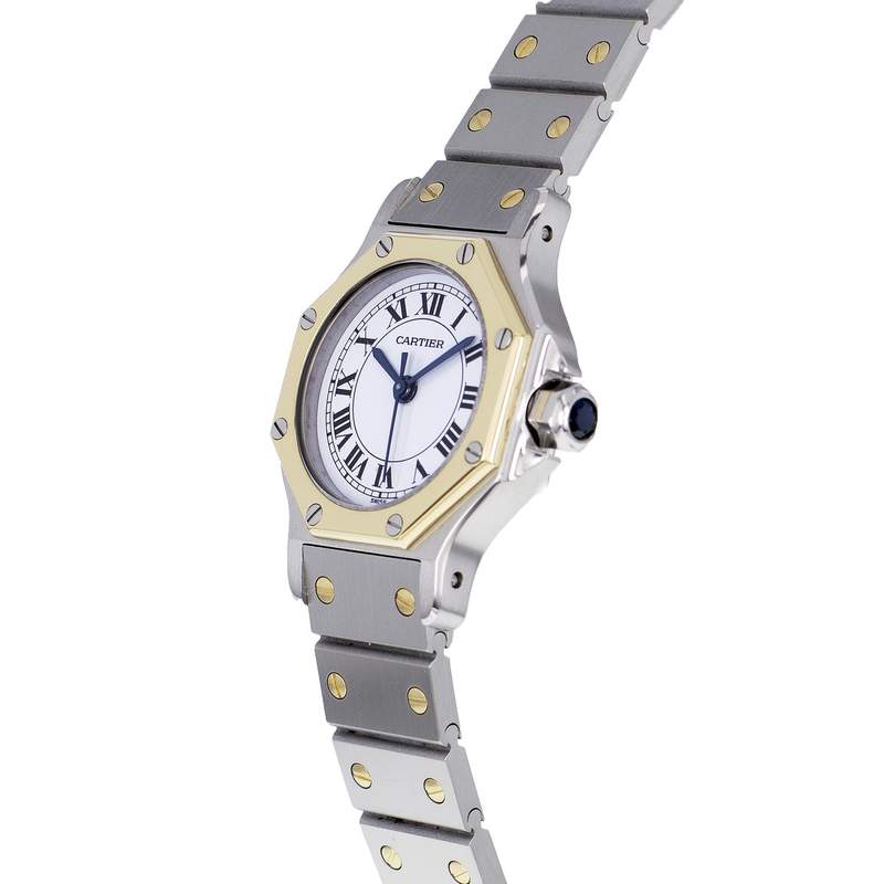 Montre d'occasion CARTIER Santos Octogonale femme automatique bracelet or jaune 750/000 et acier - vue D2