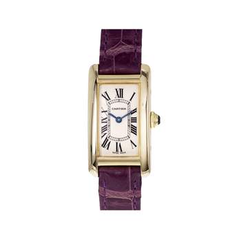 Montre d'occasion CARTIER Tank Américaine femme quartz bracelet cuir d'origine