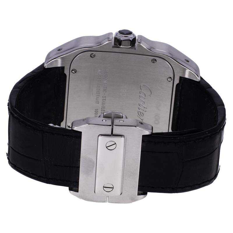 Montre d'occasion CARTIER Santos 100 XL homme automatique bracelet cuir cresus - vue 3