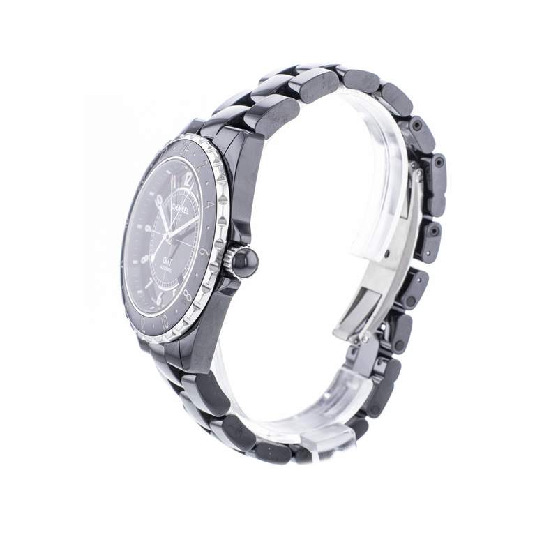 Montre d'occasion CHANEL J12 Noire GMT homme automatique bracelet céramique - vue D2