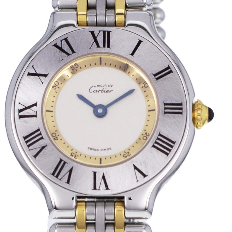 Montre d'occasion CARTIER Must 21 Moyen Modèle femme quartz bracelet acier et plaqué or - vue D1