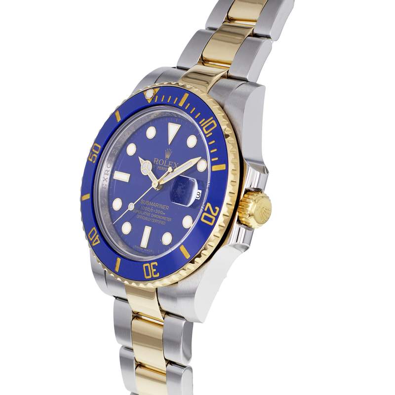 Montre d'occasion ROLEX Submariner Date Céramique homme mouvement automatique certifié (cosc) bracelet or jaune 750/000 et acier - vue D2
