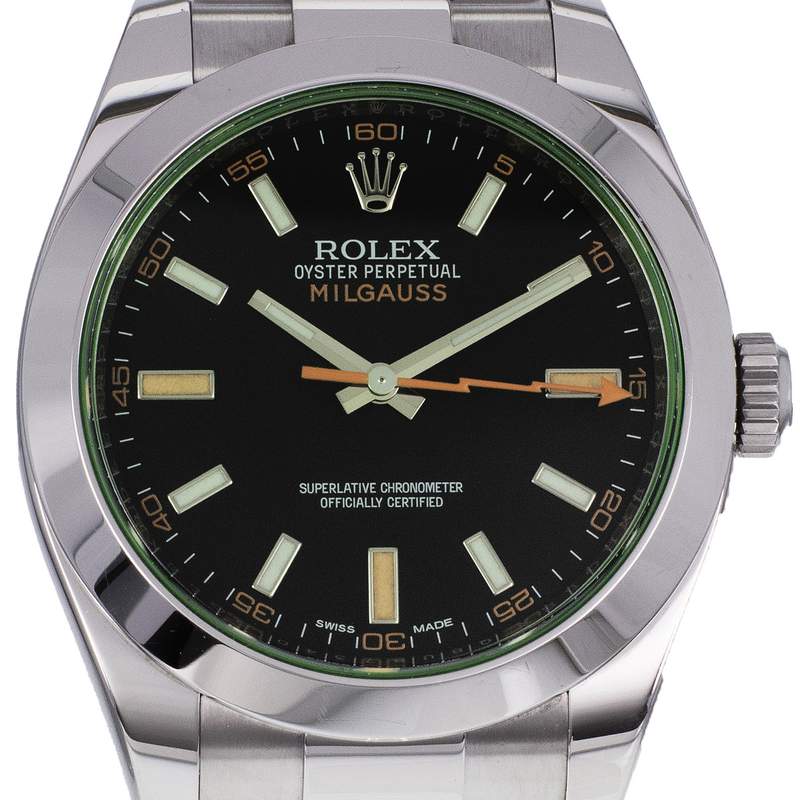 Montre d'occasion ROLEX Milgauss GV homme mouvement automatique certifié (cosc) bracelet acier - vue D1