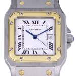 Montre d'occasion CARTIER Santos Carrée homme automatique bracelet or jaune 750/000 et acier - vue D1