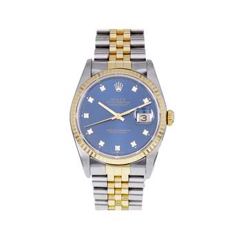 Montre d'occasion ROLEX DateJust Diamants mixte mouvement automatique certifié (cosc) bracelet or jaune 750/000 et acier