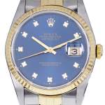 Montre d'occasion ROLEX DateJust Diamants mixte mouvement automatique certifié (cosc) bracelet or jaune 750/000 et acier - vue D1