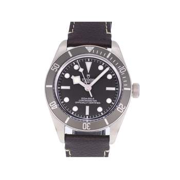 Montre d'occasion TUDOR Black Bay Fifty-Eight Argent homme mouvement automatique certifié (cosc) bracelet cuir d'origine