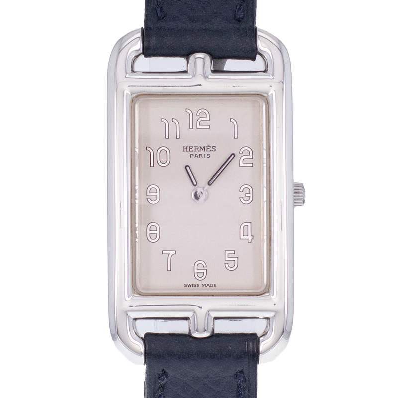 Montre d'occasion HERMES Nantucket Argent femme quartz bracelet cuir d'origine - vue D1