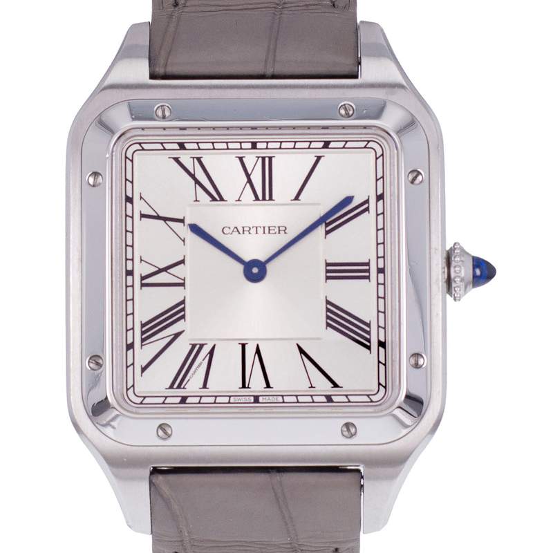 Montre d'occasion CARTIER Santos Dumont XL homme mécanique bracelet cuir d'origine - vue D1