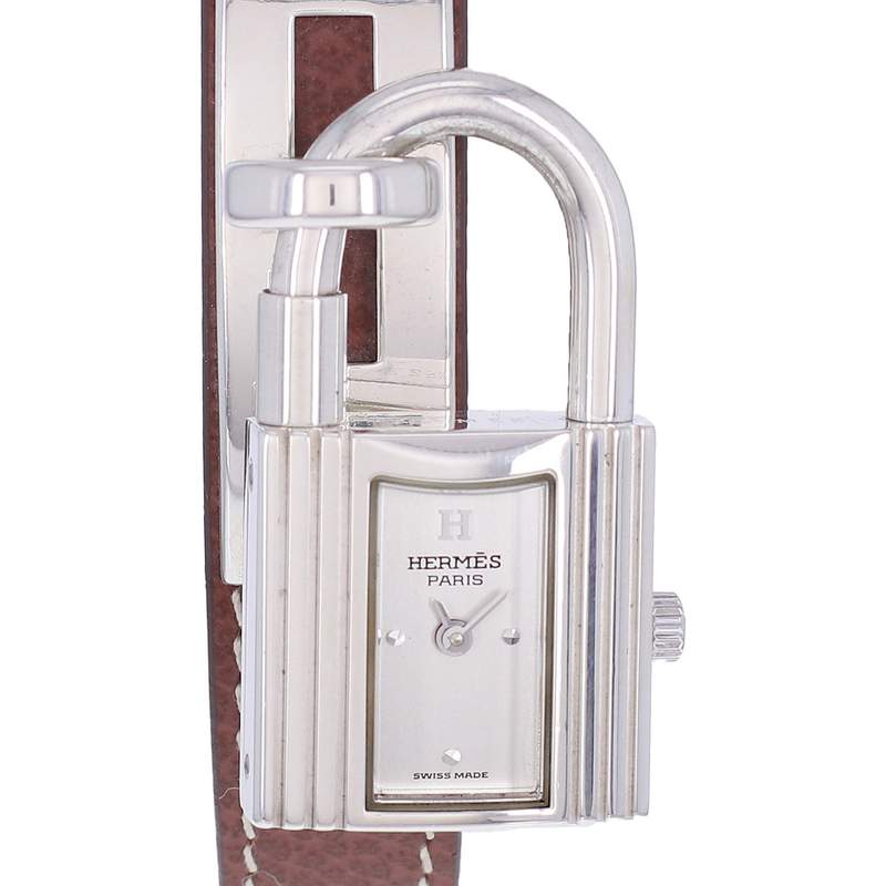 Montre d'occasion HERMES Kelly Lock Argent femme quartz bracelet cuir cresus - vue D1