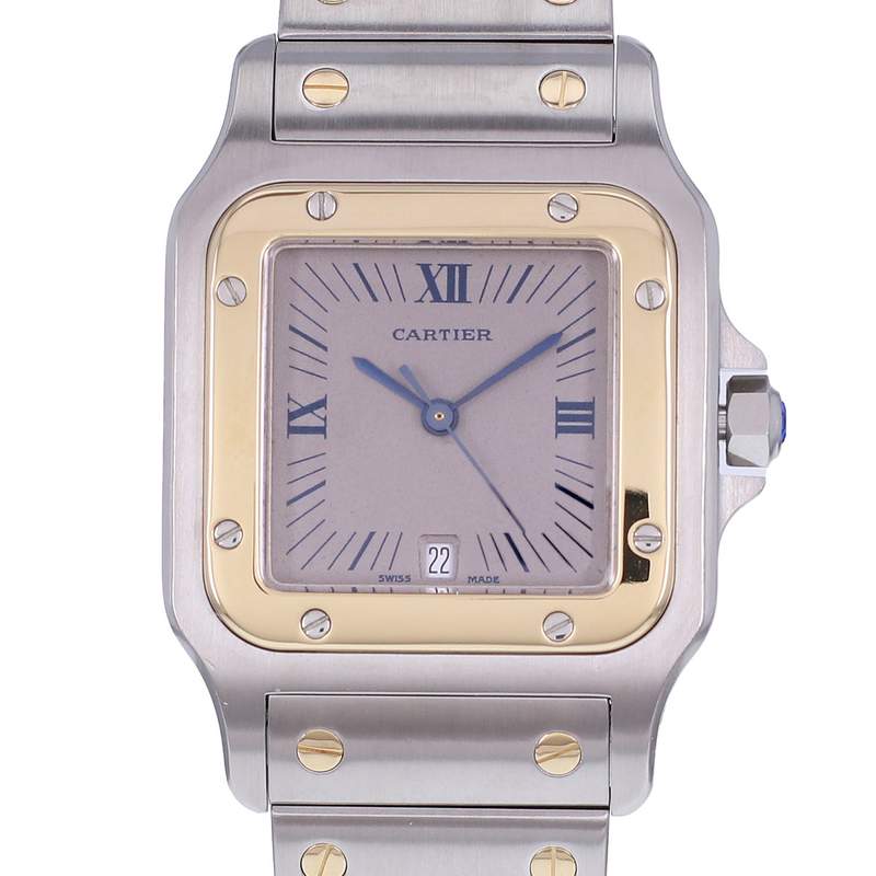 Montre d'occasion CARTIER Santos Galbée Grand Modèle homme quartz bracelet or jaune 750/000 et acier - vue D1