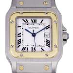 Montre d'occasion CARTIER Santos Carrée mixte automatique bracelet or jaune 750/000 et acier - vue D1