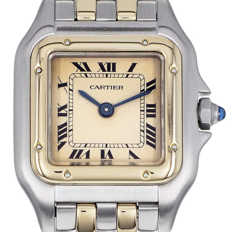 Montre d'occasion CARTIER Panthère PM femme quartz bracelet or jaune 750/000 et acier - vue D1