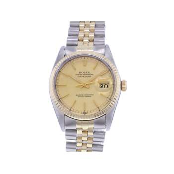 Montre d'occasion ROLEX DateJust Vintage homme mouvement automatique certifié (cosc) bracelet or jaune 750/000 et acier