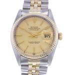 Montre d'occasion ROLEX DateJust Vintage homme mouvement automatique certifié (cosc) bracelet or jaune 750/000 et acier - vue D1