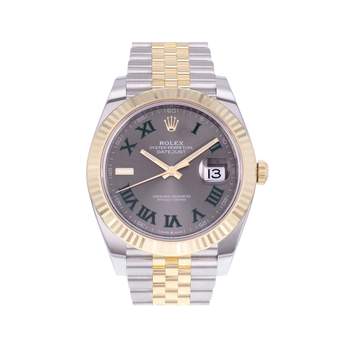 Montre d'occasion ROLEX DateJust 41 Wimbledon homme mouvement automatique certifié (cosc) bracelet or jaune 750/000 et acier