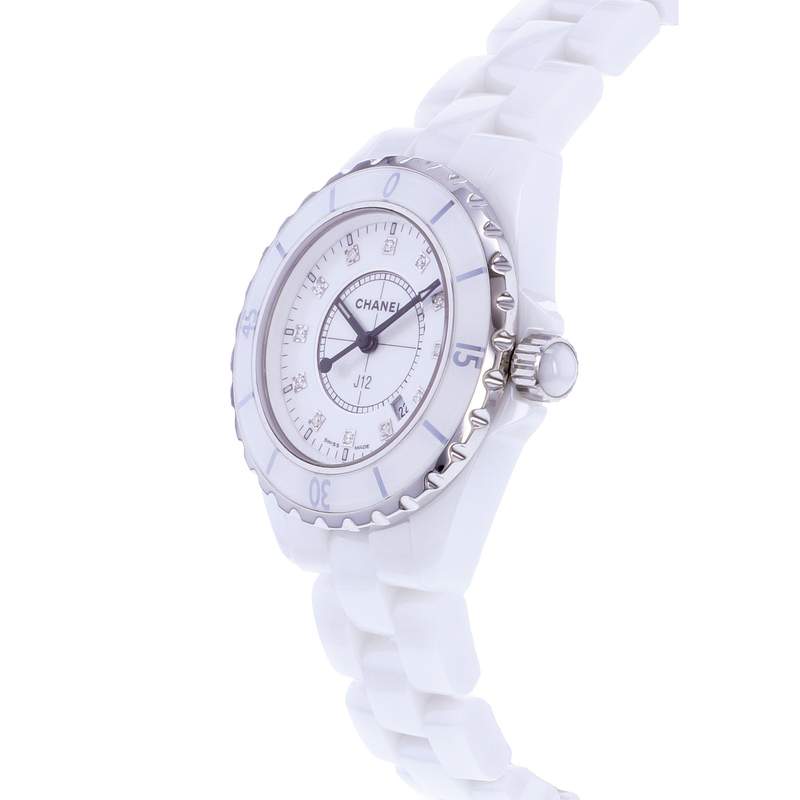 Montre d'occasion CHANEL J12 33 mm Index diamants femme quartz bracelet céramique - vue D2