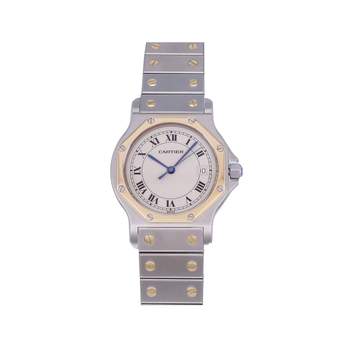 Montre d'occasion CARTIER Santos Octogonale femme quartz bracelet or jaune 750/000 et acier