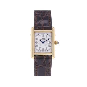 Montre d'occasion CARTIER Tank Must Vermeil femme quartz bracelet cuir cresus