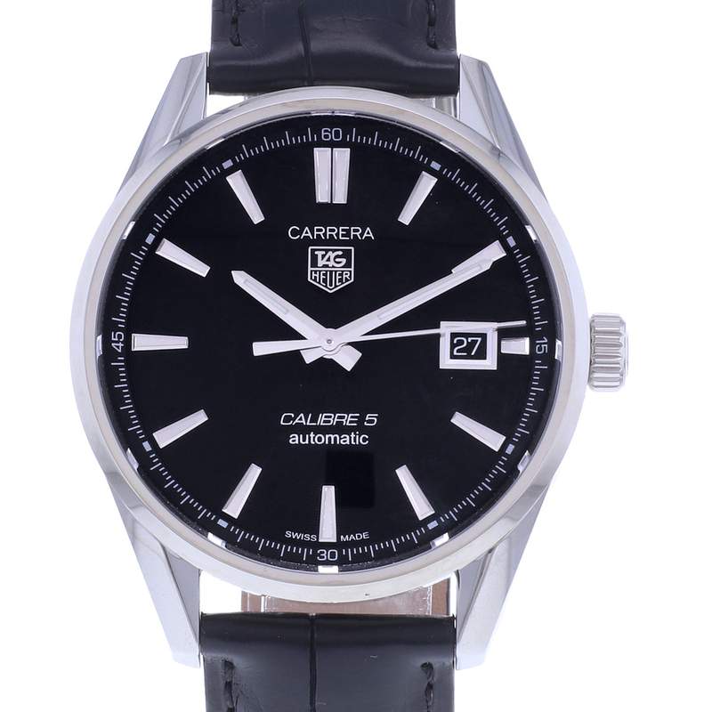 Montre d'occasion TAG HEUER Carrera Calibre 5 homme automatique bracelet cuir d'origine - vue D1
