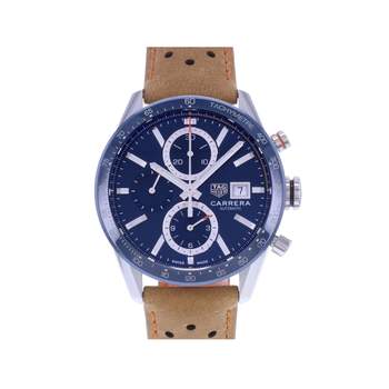 Montre d'occasion TAG HEUER Carrera Chronographe Calibre 16 homme automatique bracelet cuir d'origine