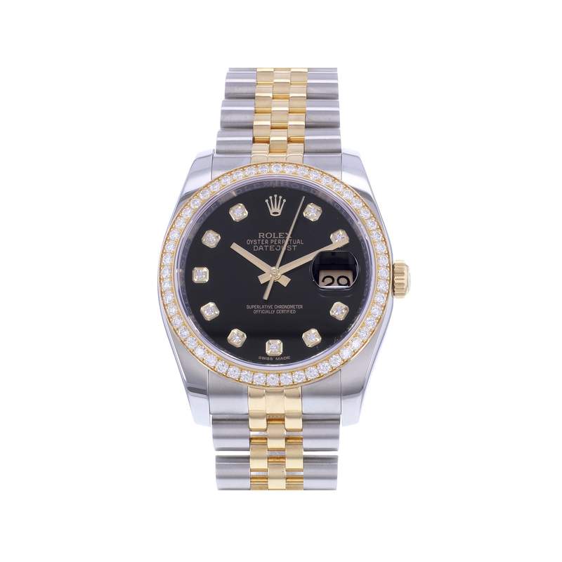 Montre d'occasion ROLEX DateJust 36 Diamants femme mouvement automatique certifié (cosc) bracelet or jaune 750/000 et acier - vue 1