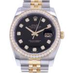 Montre d'occasion ROLEX DateJust 36 Diamants femme mouvement automatique certifié (cosc) bracelet or jaune 750/000 et acier - vue D1