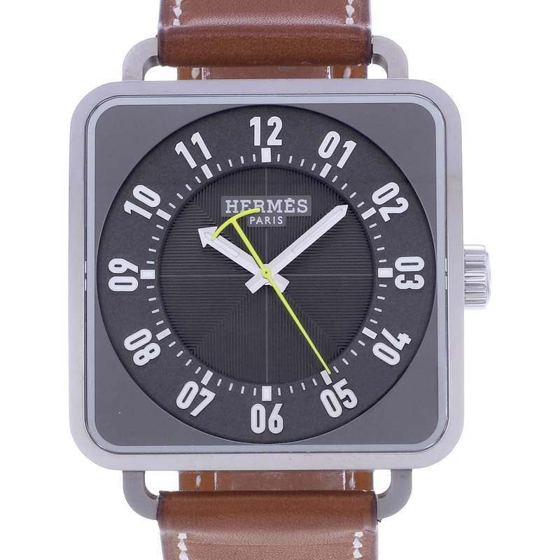 Montre d'occasion HERMES Carré H homme automatique bracelet cuir d'origine - vue D1