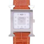 Montre d'occasion HERMES Heure H Index diamants femme quartz bracelet cuir d'origine - vue D1