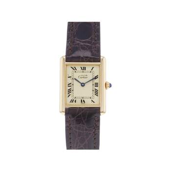 Montre d'occasion CARTIER Tank Must Vermeil femme quartz bracelet cuir cresus