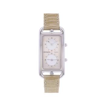 Montre d'occasion HERMES Cape Cod Dual Time femme quartz bracelet cuir
