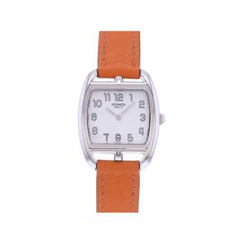 Montre d'occasion HERMES Cape Cod Tonneau femme quartz bracelet cuir d'origine