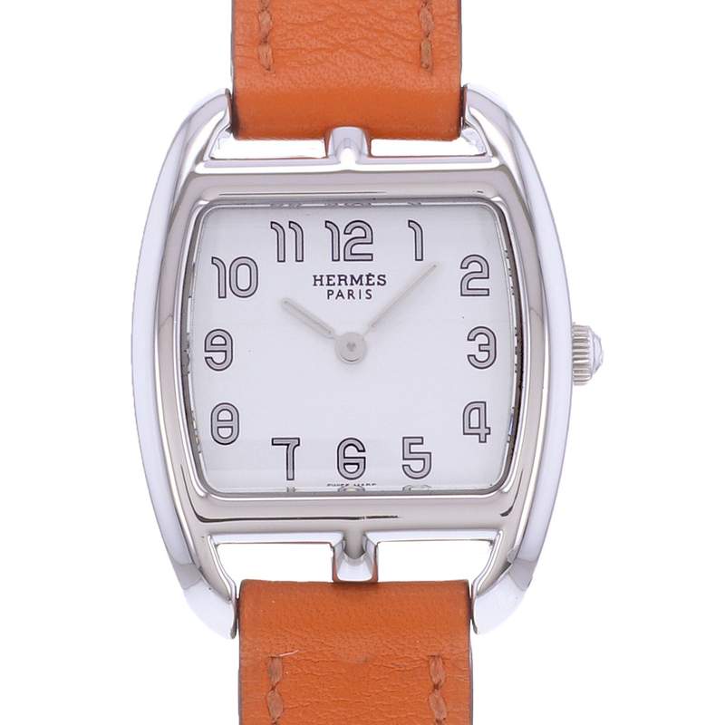 Montre d'occasion HERMES Cape Cod Tonneau femme quartz bracelet cuir d'origine - vue D1